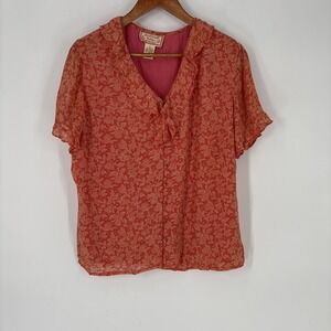 April Cornell‎ Womens Floral Button Up Top Medium Ruffled Feminine Cottagecore